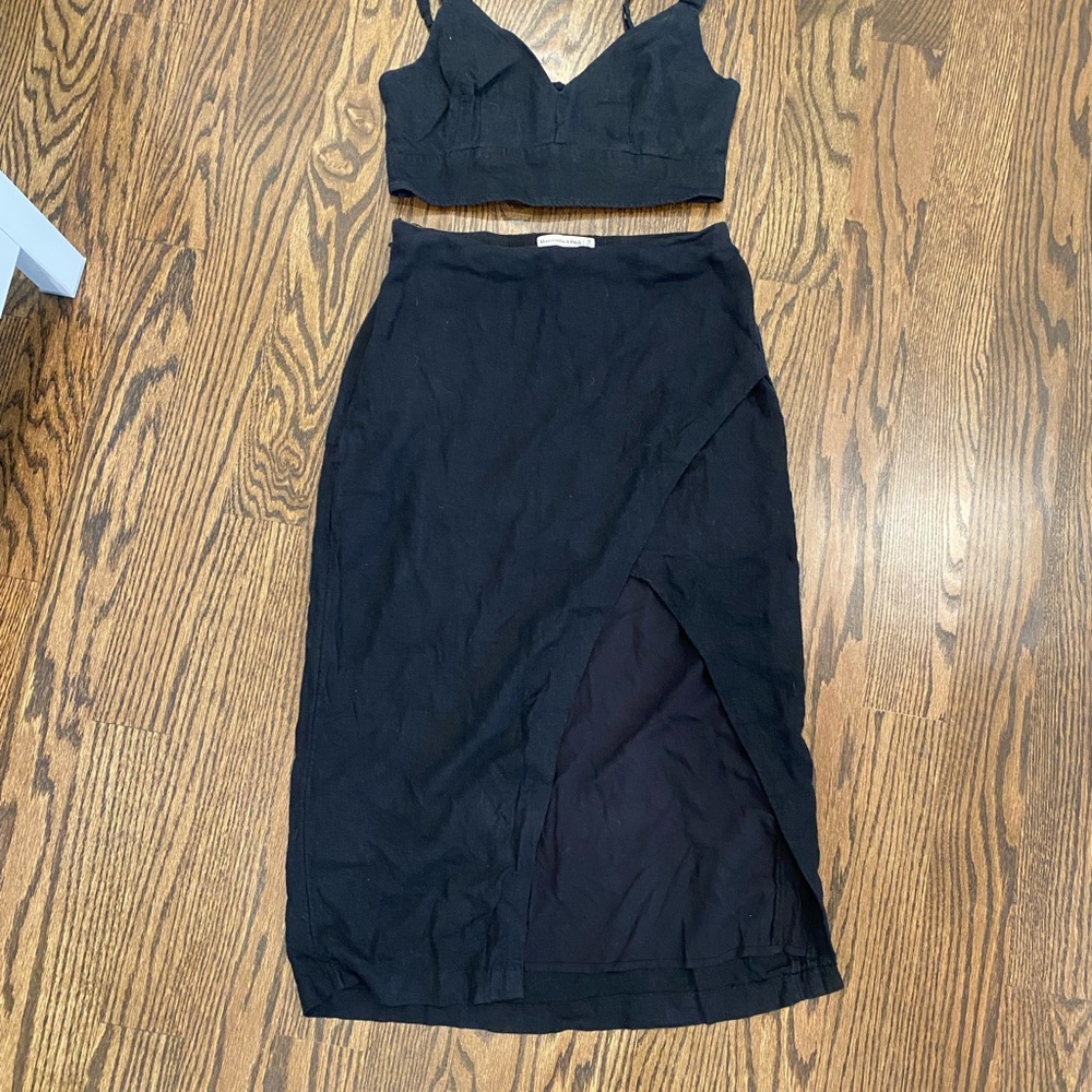 Abercrombie & Fitch Linen Black Wrap Front Midi Skirt and Top Set